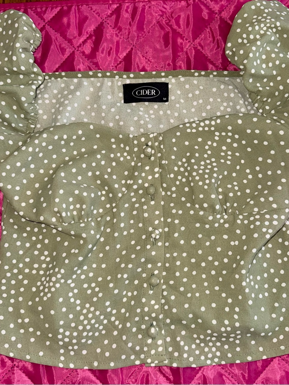 Cider Olive Green Polka Dot Button-Front Bustier Top size medium (like new)